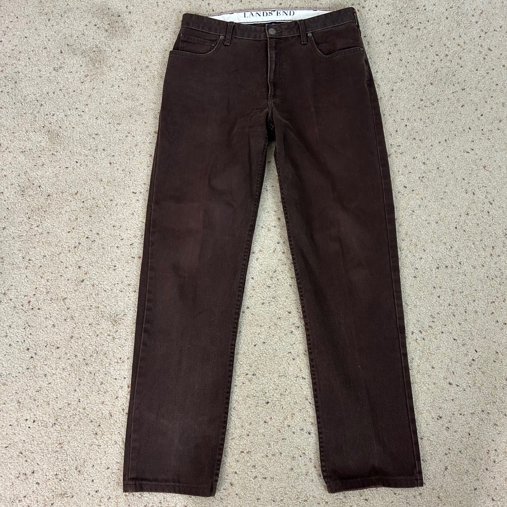 Lands End Tapered Leg Jeans Brown Traditional Fit Cotton Fall Men's Size 34